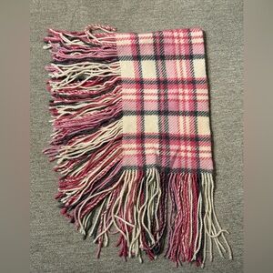 Pink Plaid & Fringe Banana Republic Lambs Wool Scarf